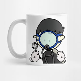 Ordinary Scuba Diving man with circular mask, Minimal cartoon, plain cute design Mug